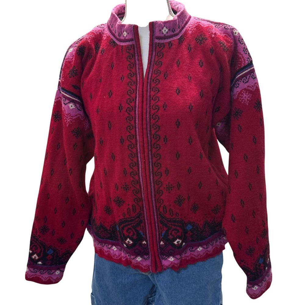 Vintage 90s Dale of Norway Wool Full Zip Lined Cardigan Womens Jacket Large